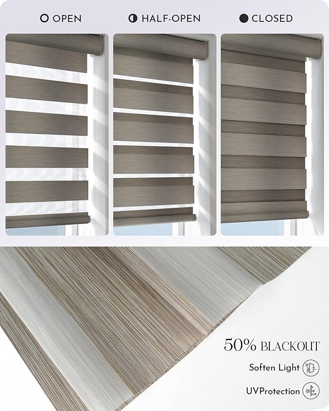Graywind Motorized Blinds with Remote, Smart Zebra Shades for Windows, Roller Blinds Compatible with Apple Homekit, Alexa, Google Home, Custom Size, Linen Sandy