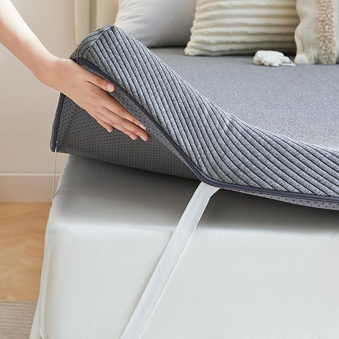Memory Foam Mattress Topper, 4 inch Twin Mattress Topper with Removable Soft Cover, Bed Topper for Dorm, Travel, Guest Mat, Non-Slip Design & Pressure Relief Back Pain, Grey