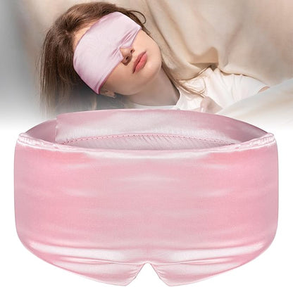 Silk Sleep Mask for Women Men, Soft Eye Mask for Side Sleepers Large Blackout Sleeping Masks with Adjustable Band Silk Eye Cover for Sleeping Travel Yoga Nap, Pink