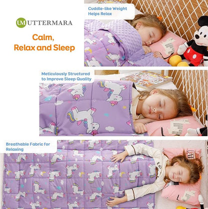 Uttermara Weighted Blanket 7 lbs, Ultra Cozy Minky Weighted Blankets with Cartoon Patterns, Heavy Blanket Great for Calming and Sleeping, 41x60 inches, Purple Unicorn