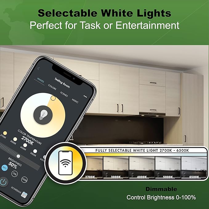 Good Earth Lighting 18" Smart Wi-Fi LED Direct Wire Undercabinet Bar Light - Wi-Fi + Bluetooth, White, 1100 Lumen, Tunable Color Temp 2700K-6500K, Energy Star