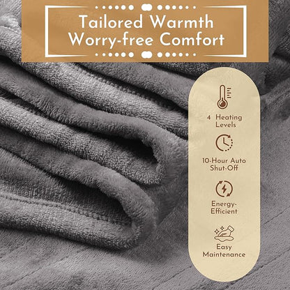 Electric Heated Blanket 72"x84" Full Size Flannel Heated Blanket, Cozy & Warm for All Night, 5 Heat Settings & 10 Hours Auto Off, Machine Washable, Light Grey