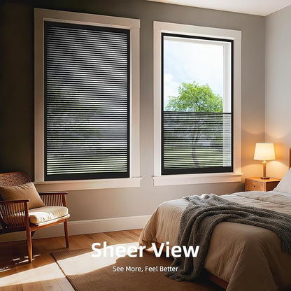 ZSTARR Motorized Skylight Shades Blackout Cellular Honeycomb Electric Blinds with Solar Panel Cordless Rechargeable with Remote for Roof and Slanted Windows Custom Size (Sheer Black)