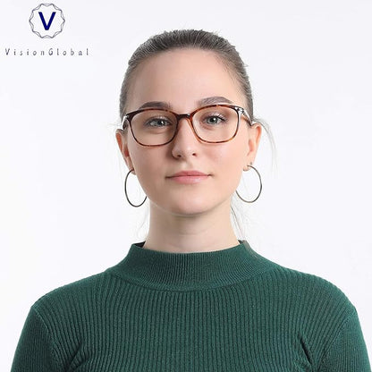 VisionGlobal Blue Light Blocking Glasses for Women/Men, Anti Eyestrain, Computer Reading, TV Glasses, Stylish Square Frame, Anti Glare(Tortoise,+5.25 Magnification)