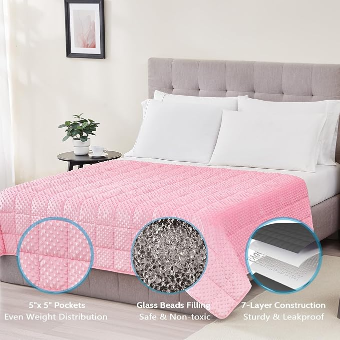 L'AGRATY Weighted Blanket for Adult - 60"x80" 20lbs Minky Dots Heavy Blanket with Glass Beads Soft Breathable for All-Season Summer Fall Winter Thick Comfort for Sleeping