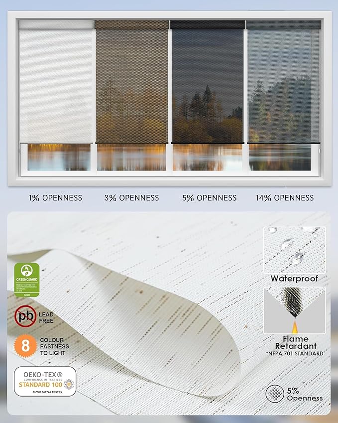 Yoolax Motorized Solar Shades Light Filtering Motorized Blinds with Remote Smart Blinds Work with Alexa Flame Retardant Roller Shades for Windows Home Office Custom Size (5% Openness Starry White)