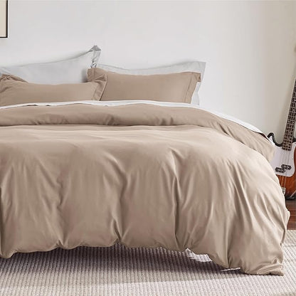 Bedsure Duvet Cover King Size - Soft Double Brushed Bedding Set for Kids & Adults, Zipper Closure, 3 Pieces, Includes 1 Duvet Cover (104"x90") & 2 Pillow Shams, NO Comforter, Khaki