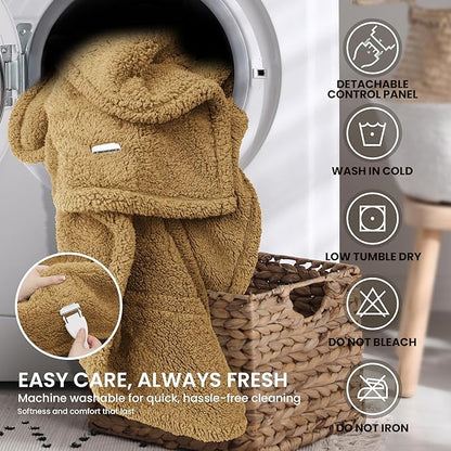 Heated Blanket Electric Blanket Full - Fast Heating Blanket Throw Double Sided Sherpa Ultra Soft Cozy with 10 Heating Levels & 2-10 Hours Auto Off, Mashine Washable, 72 x 84 Inches, Camel