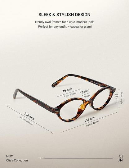TIJN Olisa Blue Light Blocking Glasses for Women Men,Oval Glasses Frame Bluelight Glasses for Gaming/Computer/Screen