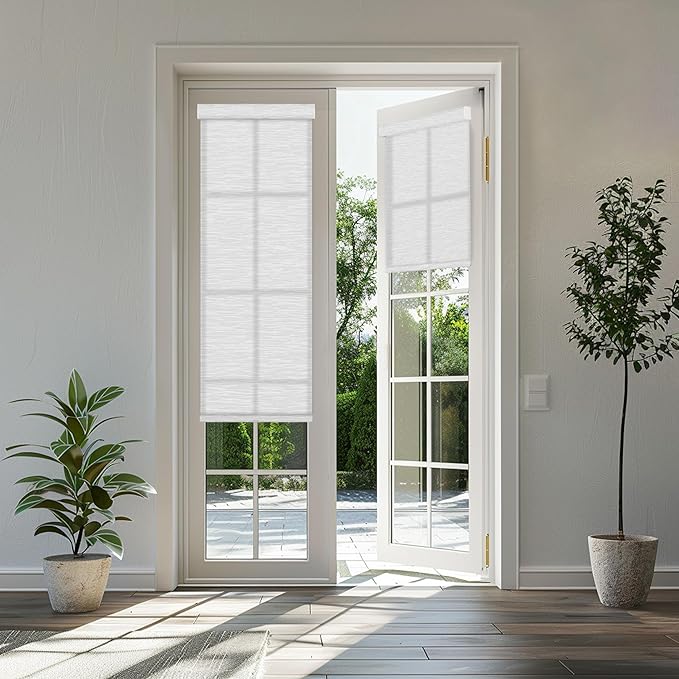 BERISSA Light Filtering Roller Shades for Windows, Cordless With Cassette Valance, Linen Blinds, Thermal Insulation for Home Door Office - White, 19" W x 48" H