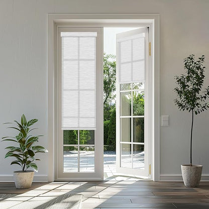 BERISSA Light Filtering Roller Shades for Windows,Cordless Roller Window Shades with Cassette Valance,Linen Roller Blinds,Thermal Insulation Window Shades for Home Door Office. White. 64" W x 48" H