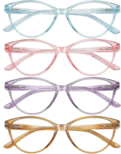 Przene 4 Pack Blue Light Blocking Reading Glasses,Readers for Women and Men with Spring Hinge