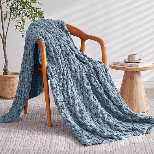 Knitted Weighted Blanket for Adult, No Beads Heavy Blanket 60” x 80'' 20lbs, Breathable Chunky Knit Blanket, Cooling Weighted Blanket for Hot Sleepers, Christmas Home Decor (Light Blue)