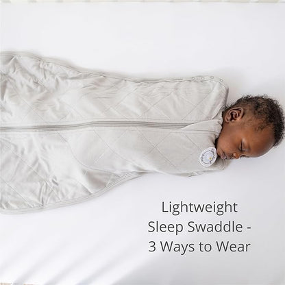 Dreamland Baby Viscose Swaddle Blanket (0-6 Months). 1.0 TOG Ultra Soft Swaddle Blanket w/Built in Band. 97% Viscose, 3% Spandex (White with Grey Stars). Mom-Owned US Business, Premium Materials