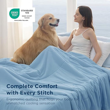 Bedsure Cooling Comforter Queen Size - GentleSoft Moisture Wicking Cooling Blanket for Hot Sleepers, Breathable Lightweight Duvet Insert, Dual-Sided Summer Blanket, Blue, 88x88 Inches