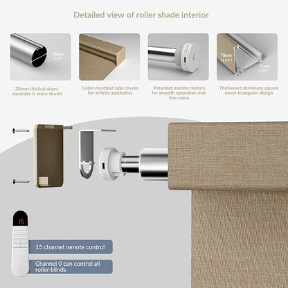 Boolegon Motorized Roller Blinds with Remote Control,Light Filtering Linen Fabric-Matched Automatic Roller Shades for Windows,Rechargeable Electric Window Shades for Home,Office,Beige,Custom Now
