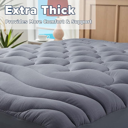 King Mattress Pad for Back & Hip Pain Relief, Pillow Top Cooling Bed Topper Quilted Fitted, Hotel Quality Deep Pocket Soft King Mattress Protector Cover Washable (78x80 inch, Grey)