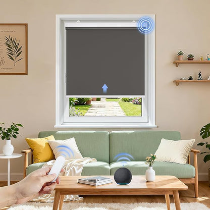 Grandekor Motorized Roller Shade with Remote Control, Motorized Blinds 100% Blackout Electric Shades,Cordless Window Blinds Shades for Bedroom Living Room Office,Dark Grey,W48 xH72