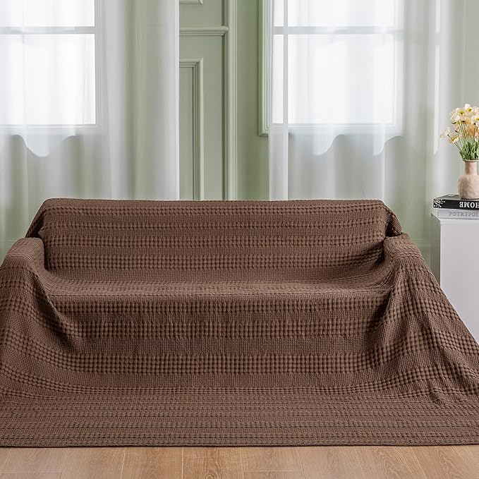 PHF Cooling Waffle Blanket California King Size, Lightweight 60% Rayon Derived from Bamboo & 40% Cotton Breathable Blanket for Hot Sleepers, Soft and Luxury for Bed Couch and Sofa, 110"x96", Chocolate