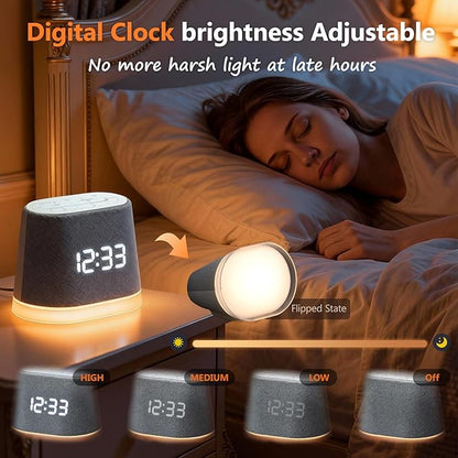 Wake Up Light Sunrise Alarm Clock with White Noise & Night Light, Dimmable Sunrise Lights 10 Soothing Sounds Sleep Aid for Heavy Sleepers, Adults, Women, Ideal Gifts