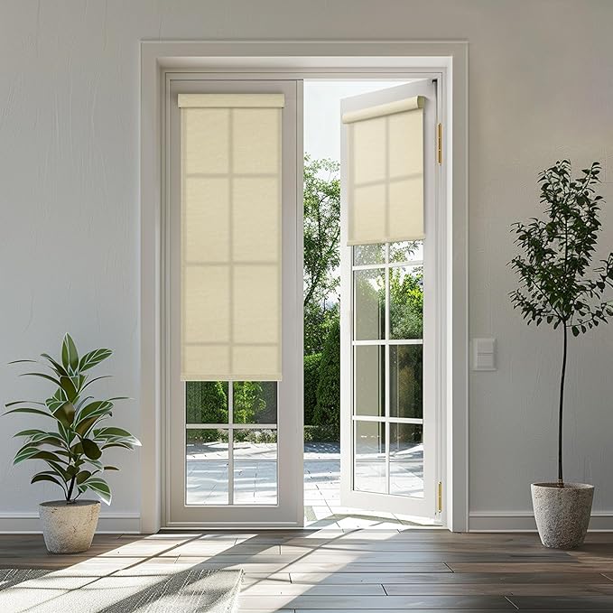 BERISSA Light Filtering Roller Shades for Windows, Cordless With Cassette Valance, Linen Blinds, Thermal Insulation for Home Door Office - Beige, 32" W x 72" H