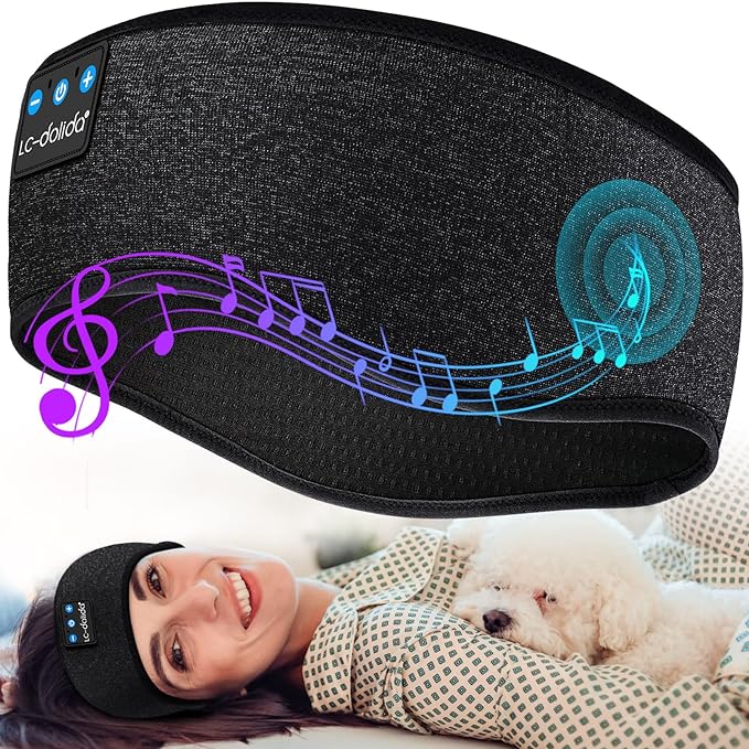 LC-dolida Sleep Headphones Headband Bluetooth 5.4, Headband Earphones Wireless with USB C Charge Port, Sleep Mask for Sleeping, Sports, Gifts, Workout, Jogging, Yoga, Insomnia, Air Travel, Meditation