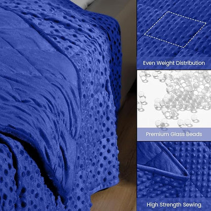 Wemore Minky Dot Weighted Blanket for Adults Queen Size 15 lbs, Soft Cozy Heavy Blanket for Bed and Couch, Breathable Blanket for All-Season with Glass Beads, Blue 60 x 80 inches