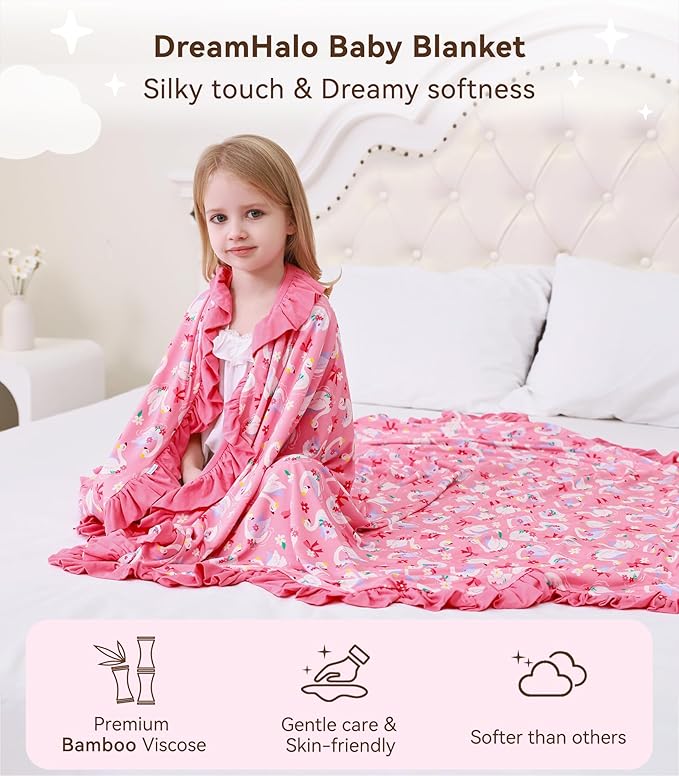 Premium Baby Blankets, Soft Viscose from Bamboo Blanket for Girls, Nursery Crib Bedding Quilt for Newborn and Toddler, Ruffle Blanket Cooling for Hot Sleepers, 50''x50'' Beautiful Swan