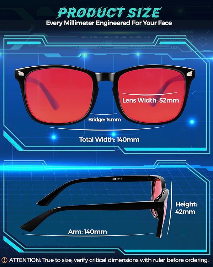 2 Packs Professional Sleep Glasses with 99.9% Blue Light Blocking Dual AR Coatings Lens ((02)-black+black, Red Lens(Max Protect))