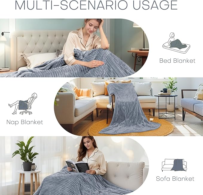 LUXIAN Electric Heated Blanket Queen Size 84"x90" - Flannel Fabric Dual-Sided, 6 Heat Settings & 1-10 Hours Auto Off, Machine Washable, Gray