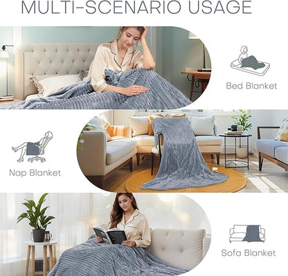 Electric Heated Blanket Twin Size 62"x84" with Cozy Flannel, 6 Heat Settings & 10 Hours Auto Off, Soft & Cozy Warming Throw for Home, Office, or Bed, Machine Washable, Grey