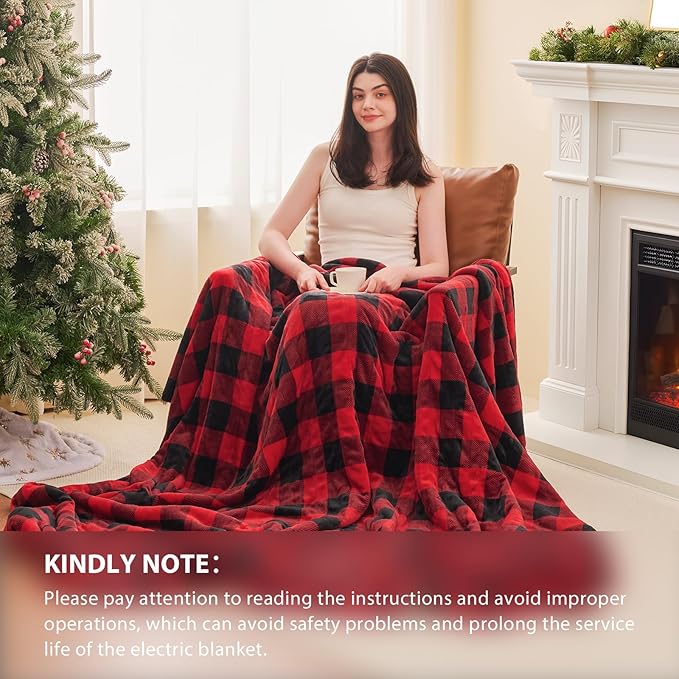 Homemate Electric Blanket Heated Twin Size - 62“x84“ Ultra Soft Cozy Flannel Heating Blanket with 10 Fast Heat Levels 8 Hours Auto Off Over-Heated Protection ETL Certification Keep Warm in Home
