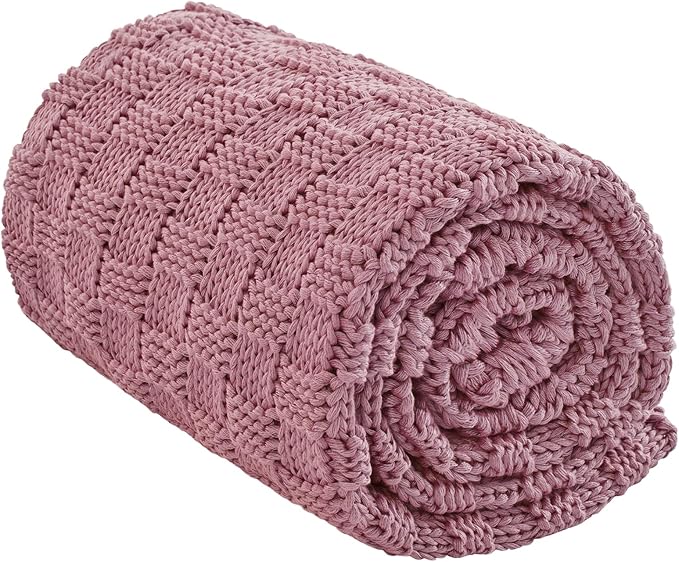 Knitted Weighted Blanket for Adult, No Beads Heavy Blanket 60” x 80'' 10lbs, Breathable Chunky Knit Blanket, Cooling Weighted Blanket for Hot Sleepers, Christmas Home Decor (Pink)