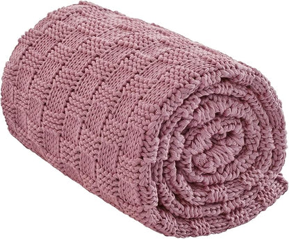 Knitted Weighted Blanket for Adult, No Beads Heavy Blanket 50” x 60'' 7lbs, Breathable Chunky Knit Blanket, Cooling Weighted Blanket for Hot Sleepers, Christmas Home Decor (Pink)