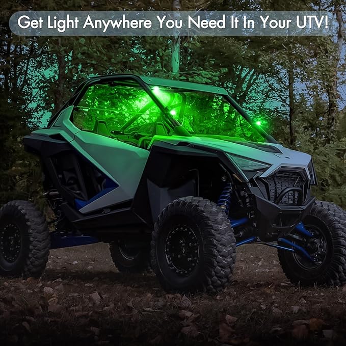 ACEC SHOP UTV Dome Light - White/Green, Universal Roll Bar Mount Dome Light UTV Interior Light Utility Roll Cage Lights LED Dome Light Bar Truck Bed Lights for UTV Polaris ATV RZR SxS Can-Am Kawasaki