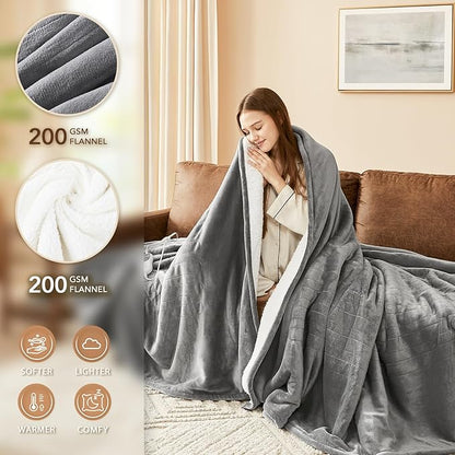 Homemate Heated Electric Blanket King Size - 100"x90" Heating BedBlanket Throw with 10 Heating Levels&8 Hours Auto Off, Fast Heating Over-Heated Protection Ultra Soft Flannel ETL Certified, Grey