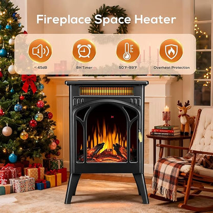 ZAFRO 24" Freestanding Electric Fireplace Stove with Remote, Adjustable Flame Color and Brightness, Fireplace Heater with Thermostat/Timer/Dimmer/Overheat Protection for Bedroom, Living Room(Black)