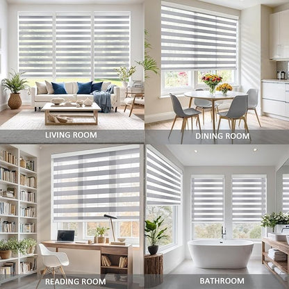 Motorized Zebra Blinds for Windows Cordless Electric Curtains with Remote Control Blackout Shades Custom Smart Blinds Compatible with Alexa Google Home(Light Filtering Grey,W43 X 72in)