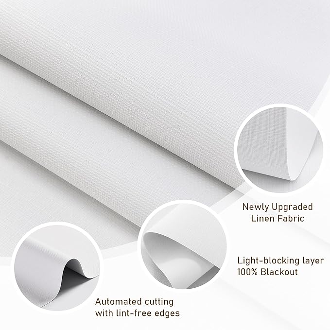 AOSKY Linen Roller Blinds Shades for Indoor Windows Pull Down Cordless Blackout Black Out Window Shade 37 Inch Blinds for Home White