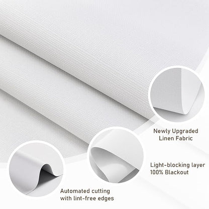 AOSKY Linen Roller Blinds Shades for Indoor Windows Pull Down Cordless Blackout Black Out Window Shade 45 Inch Blinds for Home White