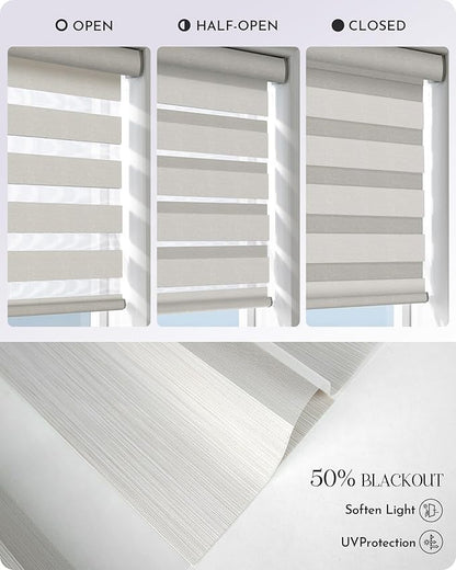Graywind Motorized Blinds with Remote, Smart Zebra Shades for Windows, Hardwired Roller Blinds Compatible with Apple Homekit, Alexa, Google Home, Custom Size, Linen Vanilla