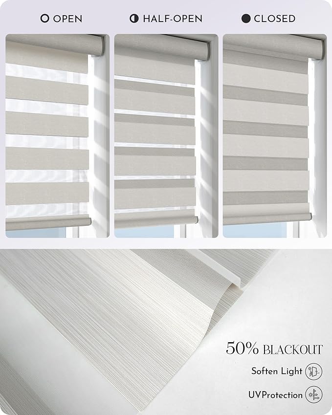 Graywind Motorized Blinds with Remote, Smart Zebra Shades for Windows, Roller Blinds Compatible with Apple Homekit, Alexa, Google Home, Custom Size, Linen Vanilla