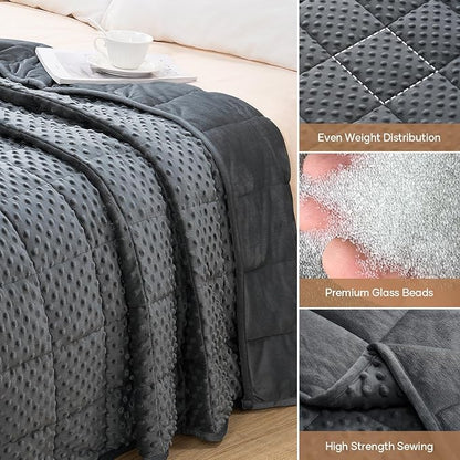 Wemore Minky Dot Weighted Blanket for Adults Queen Size 12 lbs, Soft Cozy Heavy Blanket for Bed and Couch, Breathable Blanket for All-Season with Glass Beads, Dark Grey 60 x 80 inches