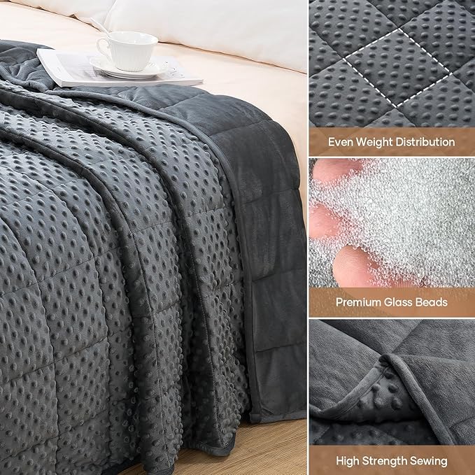Wemore Minky Dot Weighted Blanket for Adults King Size 25 lbs, Soft Cozy Heavy Blanket for Bed and Couch, Breathable Blanket for All-Season with Glass Beads, Dark Grey 80 x 87 inches