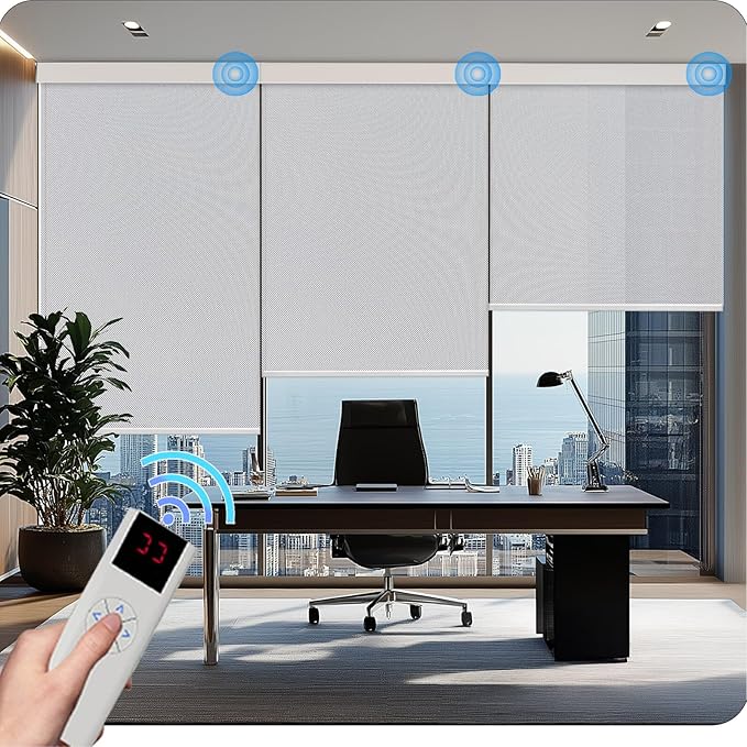 Motorized Blinds with Remote Cordless Automatic Motorized Shades Custom Blinds for Windows Smart Curtains Compatible with Alexa Google Home(3% Solar Grey,Custom)