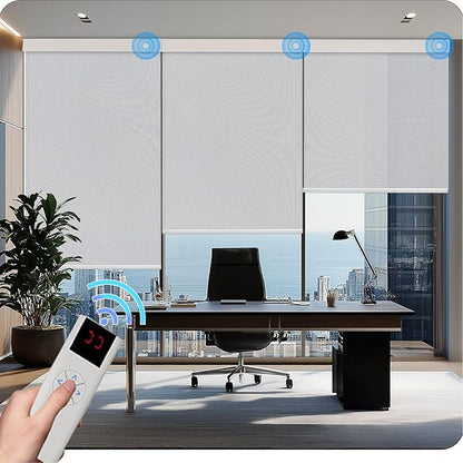 Motorized Blinds with Remote Cordless Automatic Motorized Shades Custom Blinds for Windows Smart Curtains Compatible with Alexa Google Home(3% Solar Grey,W30 x H72in)