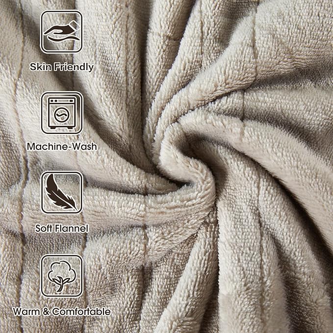 Tefici Electric Heated Blanket Twin,Super Cozy Soft 2-Layer Flannel 62" x 84" Heated Twin Size with 3 Heating Levels 8 Hours Auto Off, Machine Washable, ETL and FCC Certified, Home Office Use,Camel