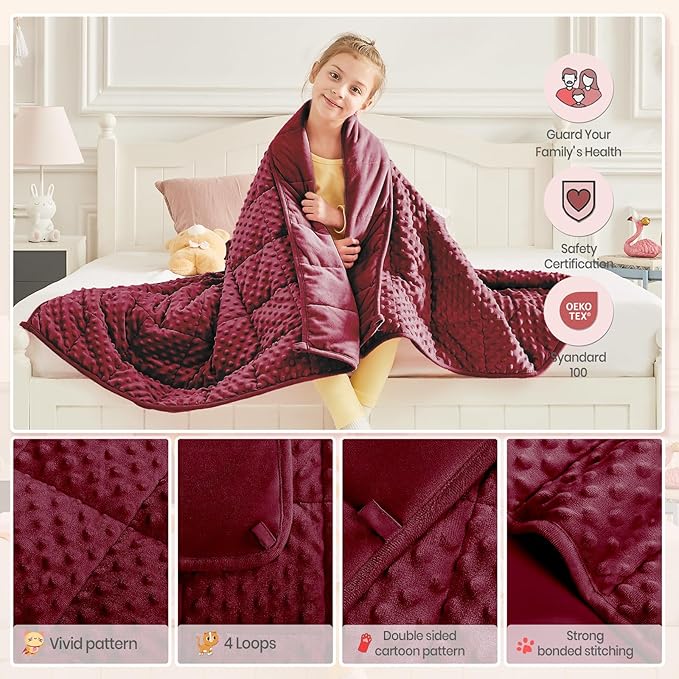 HOSUKKO Weighted Blanket - 3 lbs Burgundy Thciken Heavy Blanket - Small Size Breathable Comfortable Blanket(36 * 48 inches, 3 lbs)