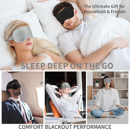 3D Sleep Mask for Men Women 2 Pack, Blackout Eye Mask for Sleeping Eye Mask for Side Sleeper, Memory Foam Adjustable&Washable, Airplane Travel Essentials Couples Yoga Meditation Black & Silver-Gray