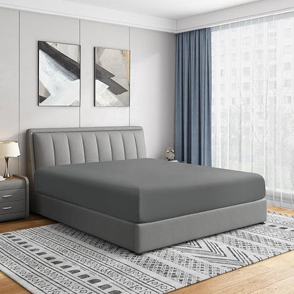 Cathay Home California King Fitted Sheet - Double Brushed Ultra Soft - Wrinkle & Fade Resistant - 21" Extra Deep Pocket Fitted Sheet Only - Good Fit for 19"-23" Deep Mattress (Cal King, Gray)